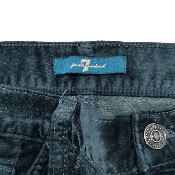 7 FOR ALL MANKIND SFAM Velour Velvet Dark Teal Ankle Cropped Stretchy Skinny Jea - Picture 7 of 8